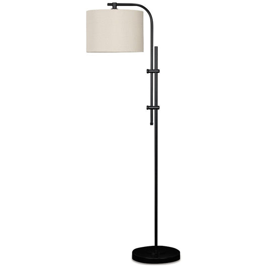 Ashley Mney Floor Lamp | Adjustable Arm | White Drum Shade | 60" Black Metal