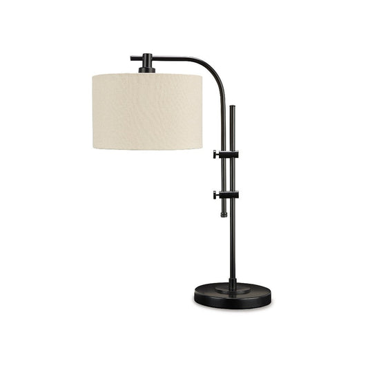 Ashley Mney Accent Lamp | Adjustable Arm | White Drum | 26" Black Metal