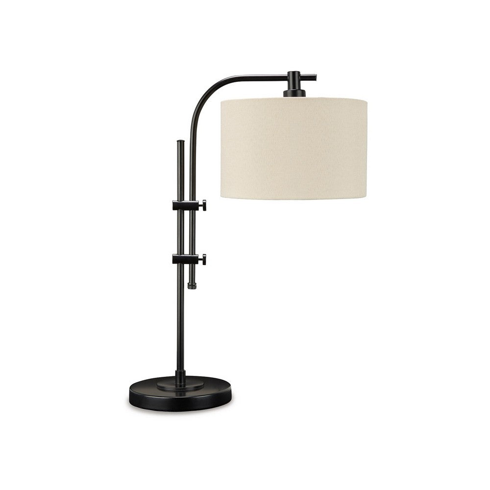Ashley Mney Accent Lamp | Adjustable Arm | White Drum | 26" Black Metal