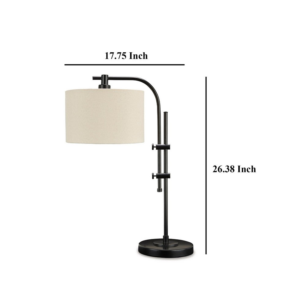 Ashley Mney Accent Lamp | Adjustable Arm | White Drum | 26" Black Metal