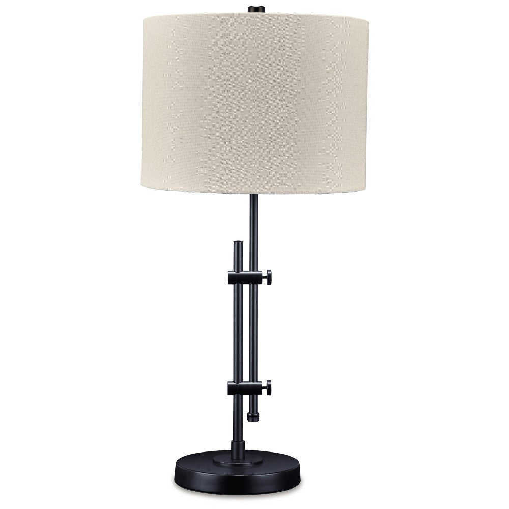 Ashley Mney Table Lamp | Adjustable Arm | White Drum Shade | 28’’ Black Metal BM327805