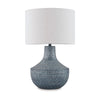 Ashley Lym Table Lamp | Gray Hammered Metal Base | White Fabric Shade 28"