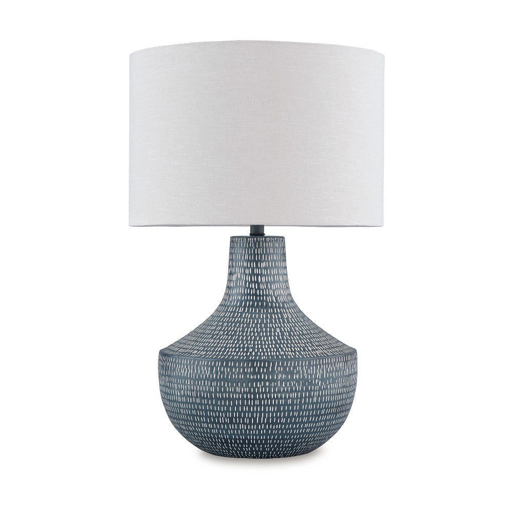 Ashley Lym Table Lamp | Gray Hammered Metal Base | White Fabric Shade 28’’ BM327809