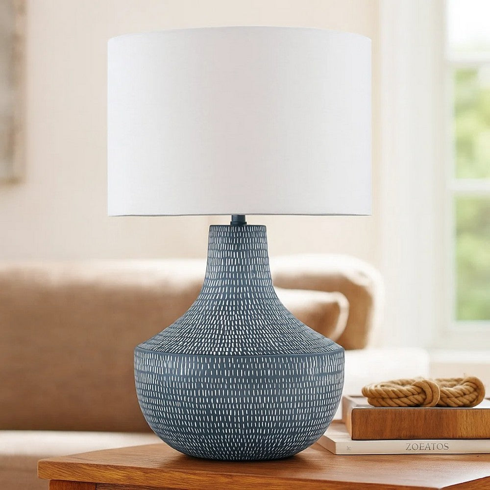 Ashley Lym Table Lamp | Gray Hammered Metal Base | White Fabric Shade 28"