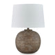 Ashley Vesy Table Lamp | Brown Abstract Impressions | 25" Round Metal Base