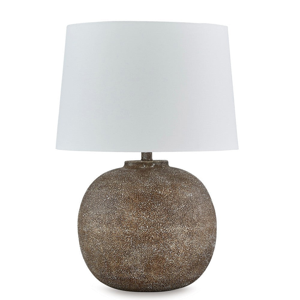 Ashley Vesy Table Lamp | Brown Abstract Impressions | 25’’ Round Metal Base BM327810