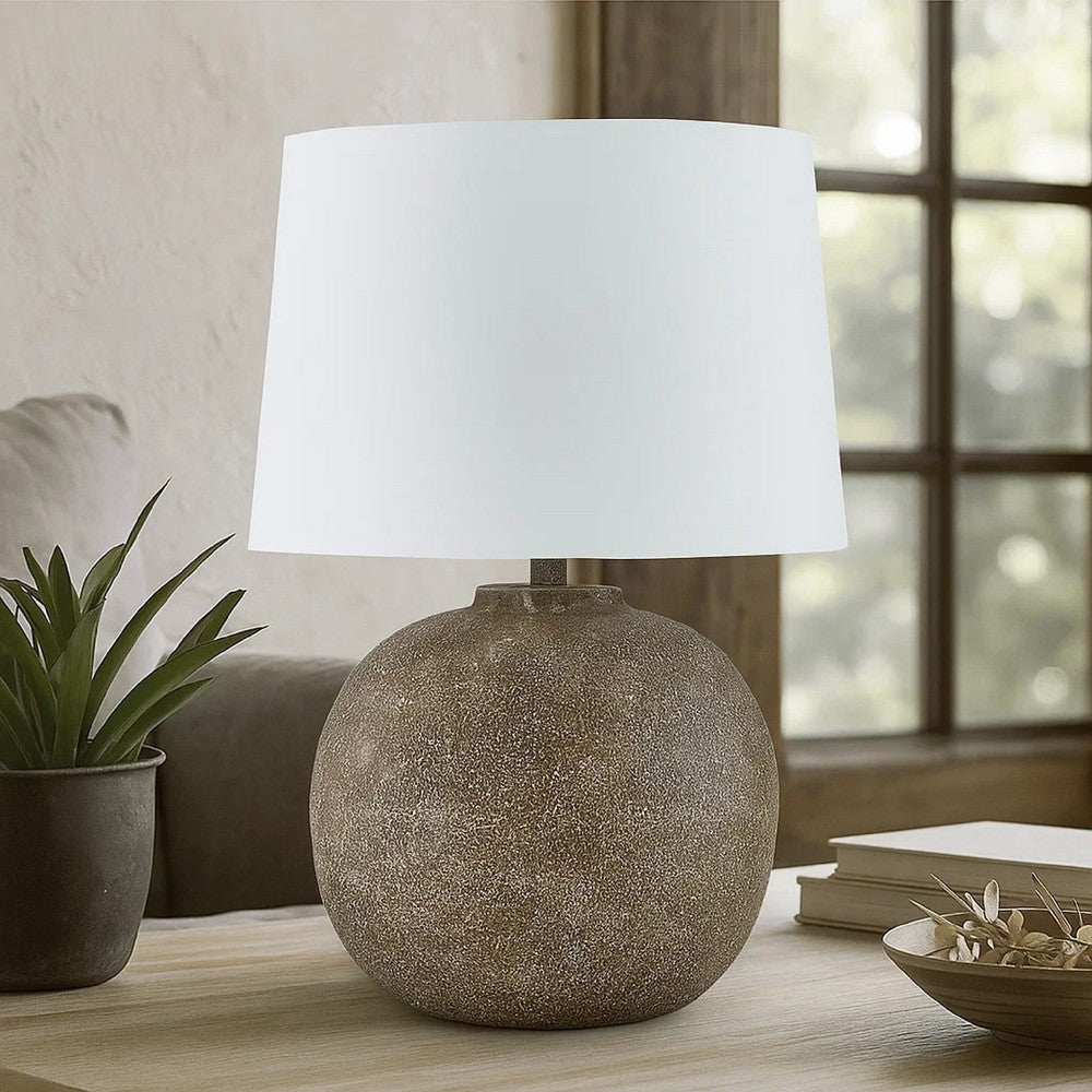 Ashley Vesy Table Lamp | Brown Abstract Impressions | 25" Round Metal Base
