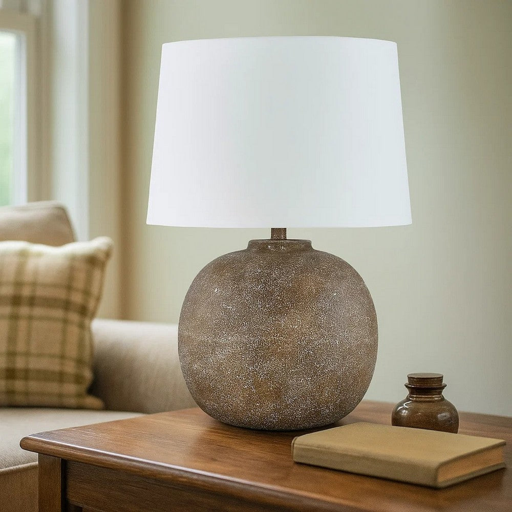 Ashley Vesy Table Lamp | Brown Abstract Impressions | 25" Round Metal Base