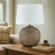 Ashley Vesy Table Lamp | Brown Abstract Impressions | 25" Round Metal Base