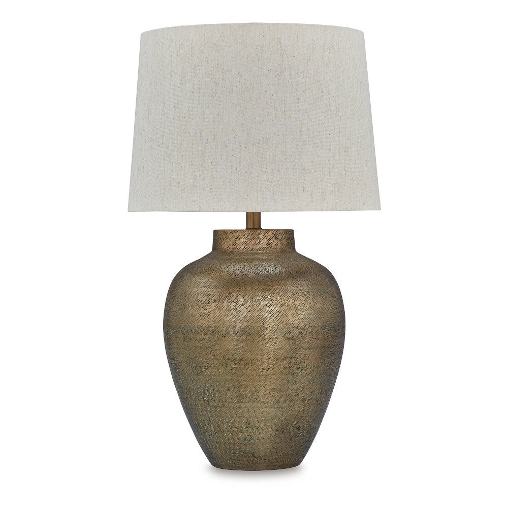 Ashley Table Lamp | Metal Hammered Pot Base | White Fabric Drum Shade 29’’ BM327811