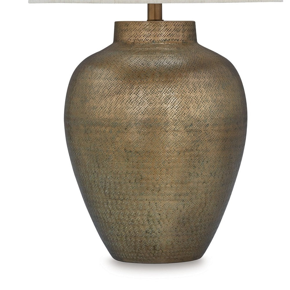Ashley Table Lamp | Metal Hammered Pot Base | White Fabric Drum Shade 29’’ BM327811