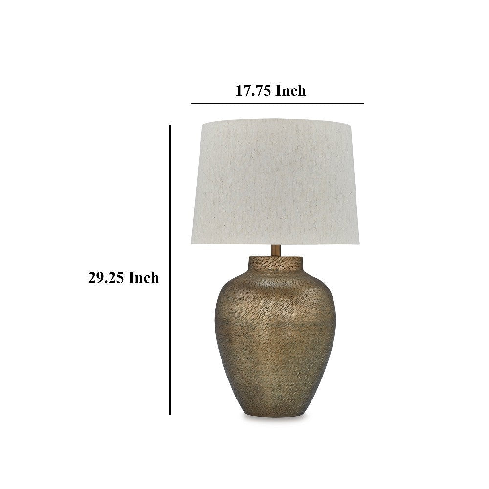 Ashley Table Lamp | Metal Hammered Pot Base | White Fabric Drum Shade 29’’ BM327811