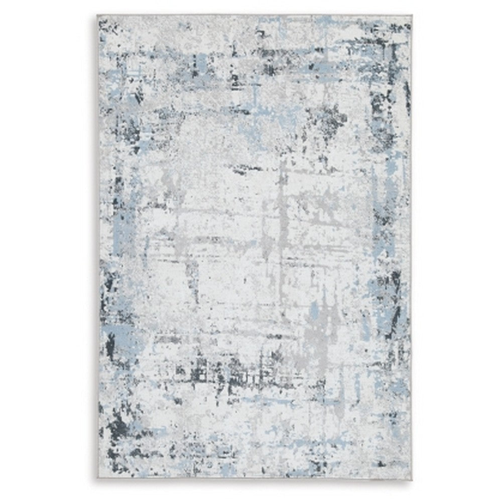 Ashley Tony 5 x 7 Medium Area Rug | Blue White Machine Woven Abstract Pattern
