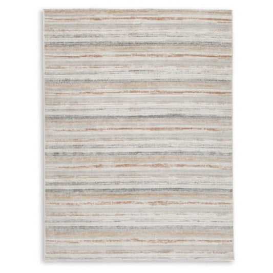 Ashley Neyo 8 x 10 Large Area Rug | Machine Woven White Brown Striped Pattern