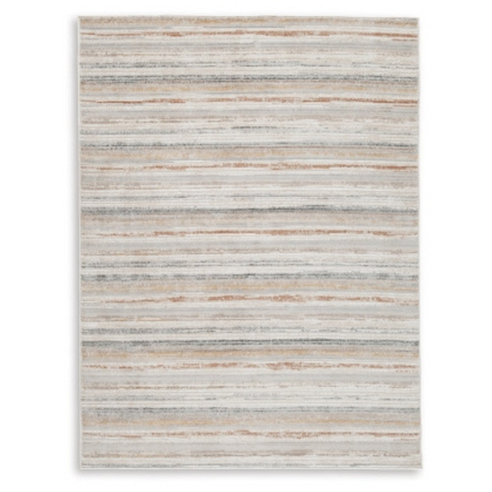 Ashley Neyo 8 x 10 Large Area Rug | Machine Woven White Brown Striped Pattern