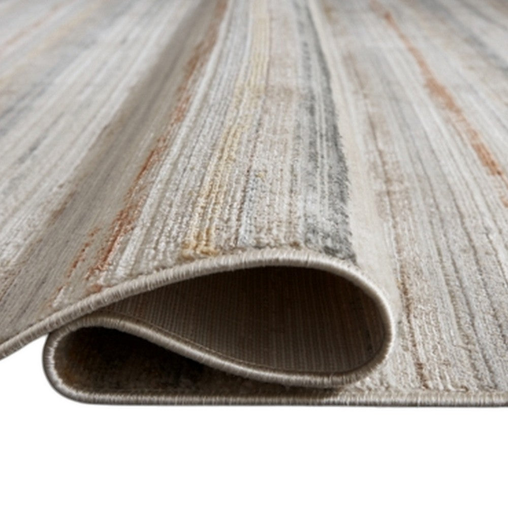 Ashley Neyo 5 x 7 Medium Area Rug | Machine Woven White Brown Striped Pattern
