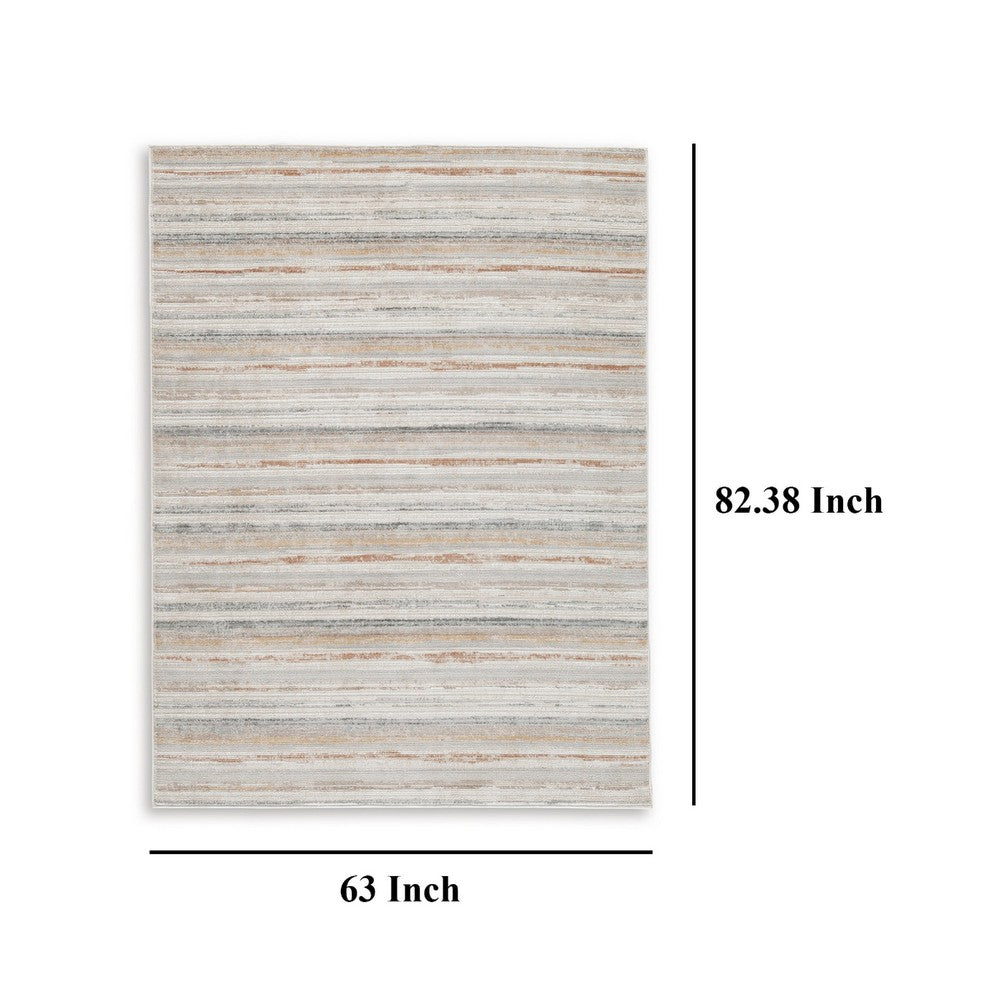 Ashley Neyo 5 x 7 Medium Area Rug | Machine Woven White Brown Striped Pattern