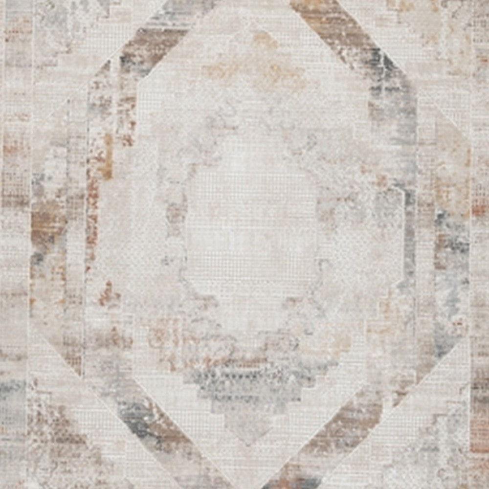 Ashley Nery 8 x 10 Large Area Rug | White Brown Classic Medallion Pattern BM327818
