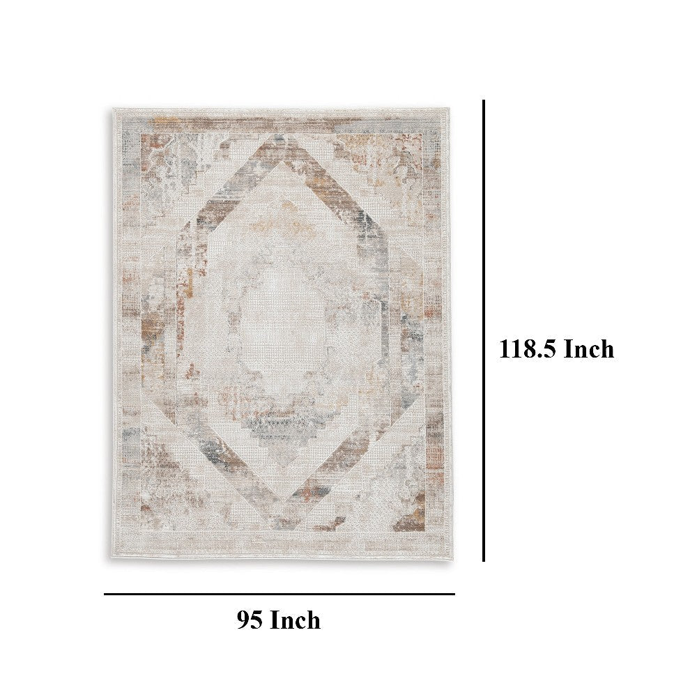 Ashley Nery 8 x 10 Large Area Rug | White Brown Classic Medallion Pattern BM327818