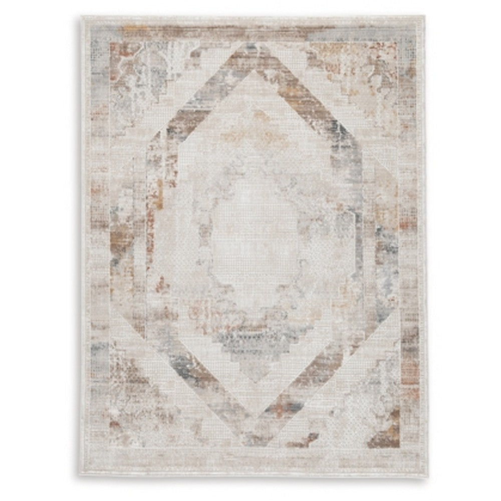 Ashley Nery 5 x 7 Medium Area Rug | White Brown Classic Medallion Pattern