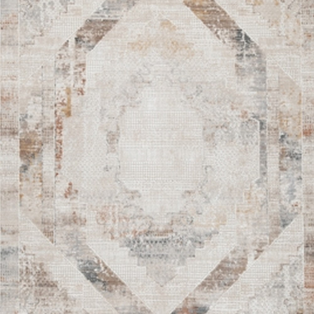 Ashley Nery 5 x 7 Medium Area Rug | White Brown Classic Medallion Pattern BM327819
