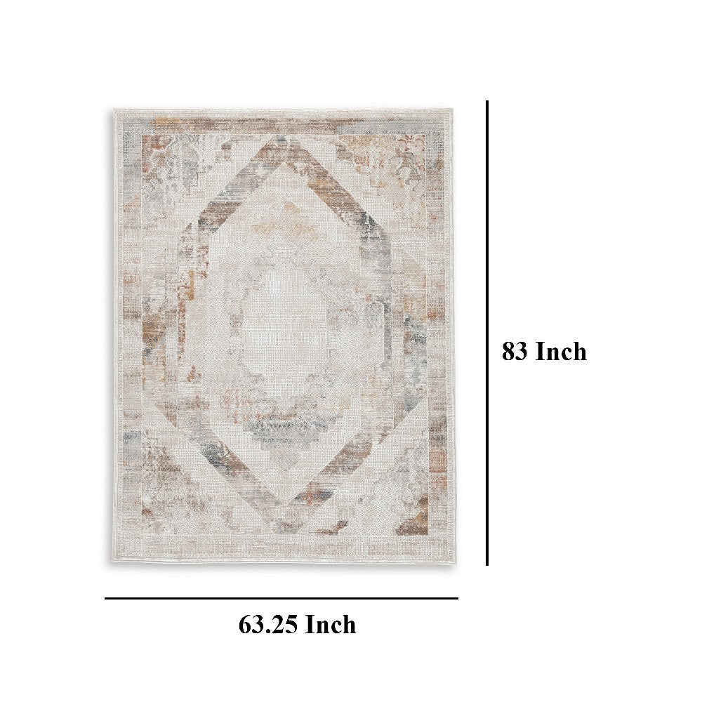 Ashley Nery 5 x 7 Medium Area Rug | White Brown Classic Medallion Pattern BM327819