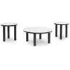 Ashley Dae 3pc Coffee and End Table Set | Round White Faux Marble | Black