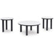 Ashley Dae 3pc Coffee and End Table Set | Round White Faux Marble | Black