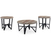 Ashley Hya 3pc Coffee and End Table Set | Brown Wood Round | Black Angular