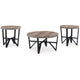Ashley Hya 3pc Coffee and End Table Set | Brown Wood Round | Black Angular