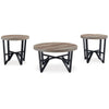 Ashley Hya 3pc Coffee and End Table Set | Brown Wood Round | Black Angular BM327826
