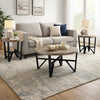 Ashley Hya 3pc Coffee and End Table Set | Brown Wood Round | Black Angular