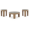 Ashley Hena 3pc Coffee and End Table Set | Round Gray Faux Cement | Brown BM327827