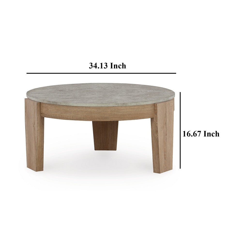 Ashley Hena 3pc Coffee and End Table Set | Round Gray Faux Cement | Brown BM327827