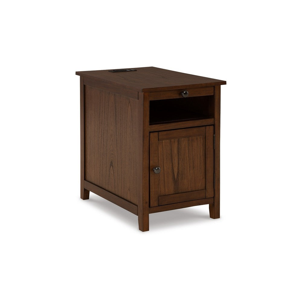 Ashley Gena Side End Table | Shelf and Pull Out Tray | Brown Solid Wood 24’’ BM327829