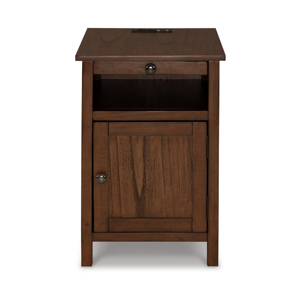 Ashley Gena Side End Table | Shelf and Pull Out Tray | Brown Solid Wood 24’’ BM327829