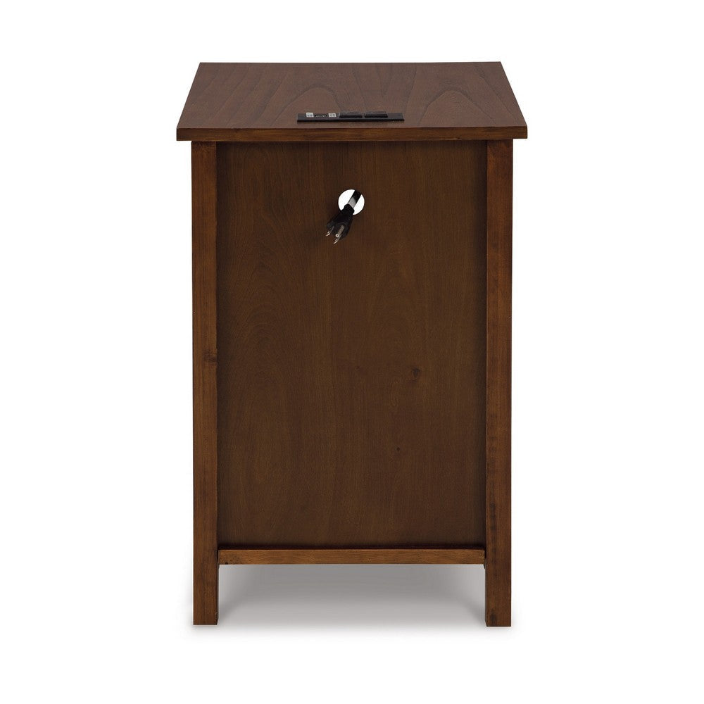 Ashley Gena Side End Table | Shelf and Pull Out Tray | Brown Solid Wood 24’’ BM327829