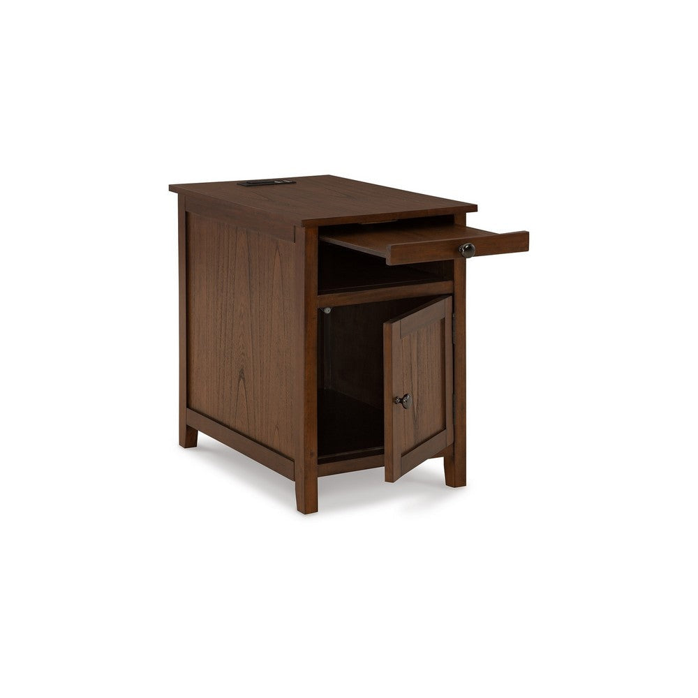 Ashley Gena Side End Table | Shelf and Pull Out Tray | Brown Solid Wood 24’’ BM327829