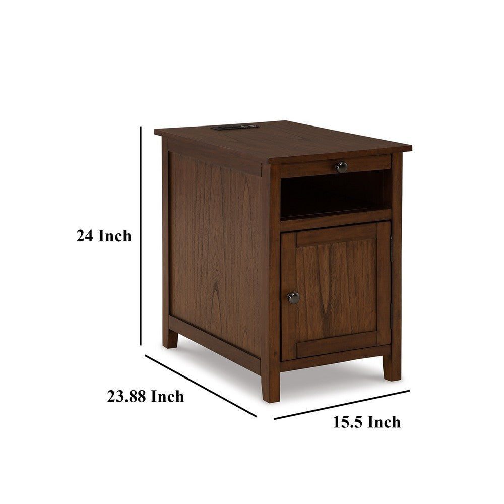 Ashley Gena Side End Table | Shelf and Pull Out Tray | Brown Solid Wood 24’’ BM327829