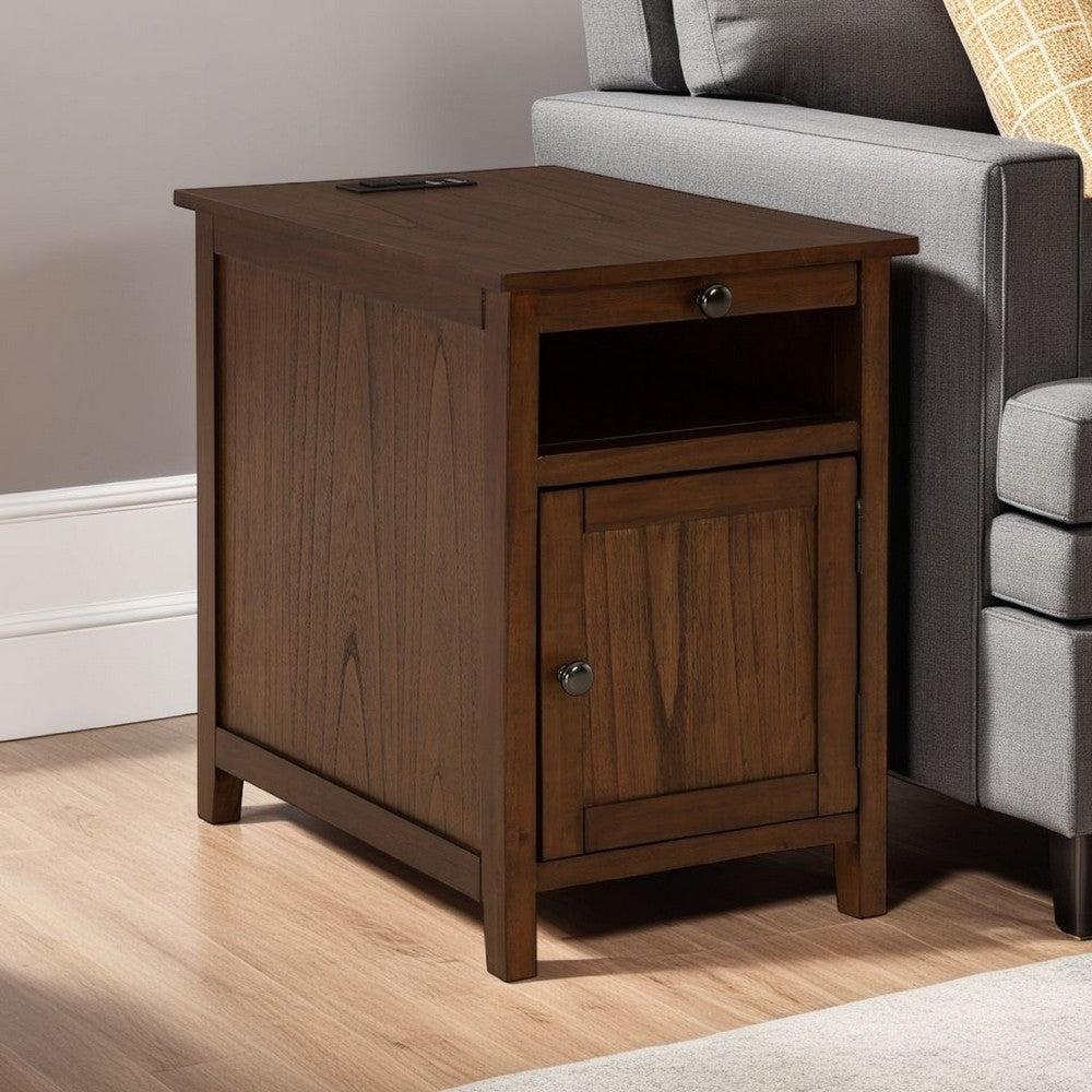 Ashley Gena Side End Table | Shelf and Pull Out Tray | Brown Solid Wood 24"