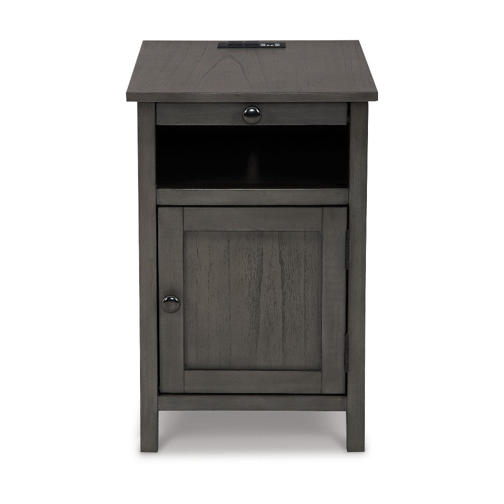 Ashley Gena Side End Table | Shelf and Pull Out Tray | Gray Solid Wood 24’’ BM327831
