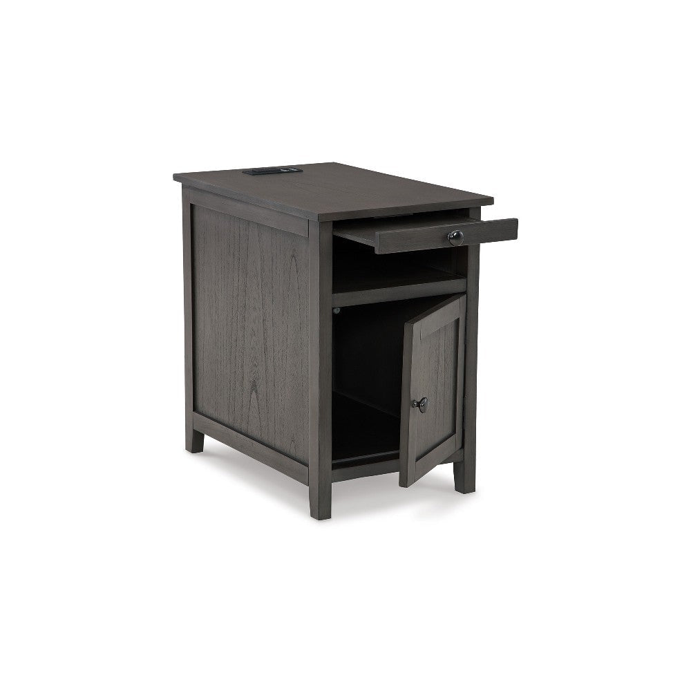 Ashley Gena Side End Table | Shelf and Pull Out Tray | Gray Solid Wood 24’’ BM327831
