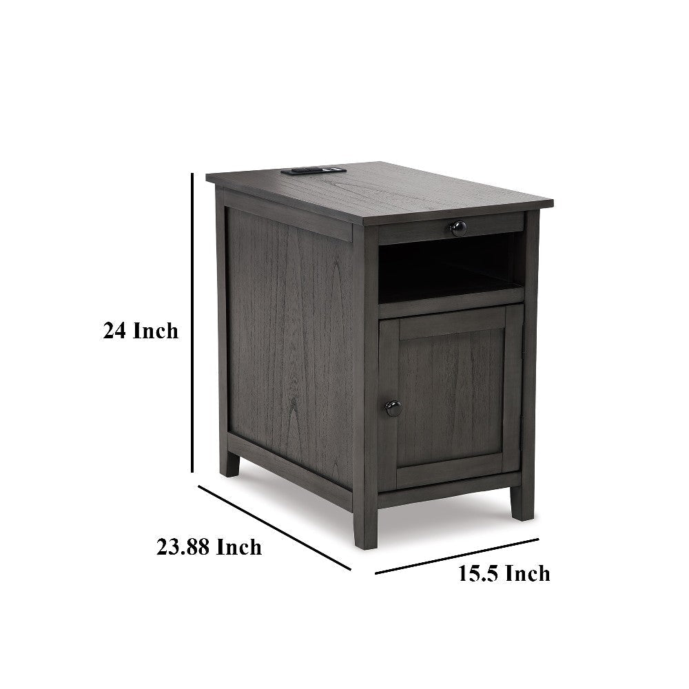 Ashley Gena Side End Table | Shelf and Pull Out Tray | Gray Solid Wood 24’’ BM327831