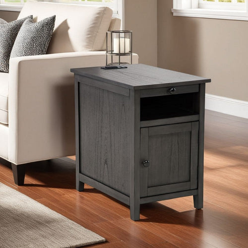 Ashley Gena Side End Table | Shelf and Pull Out Tray | Gray Solid Wood 24"