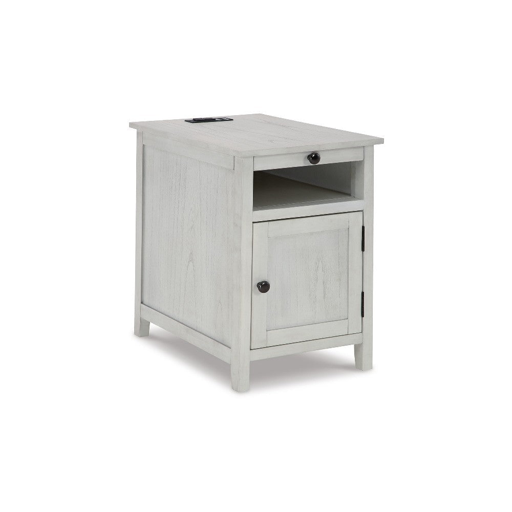 Ashley Gena Side End Table | Shelf and Pull Out Tray | White Solid Wood 24"