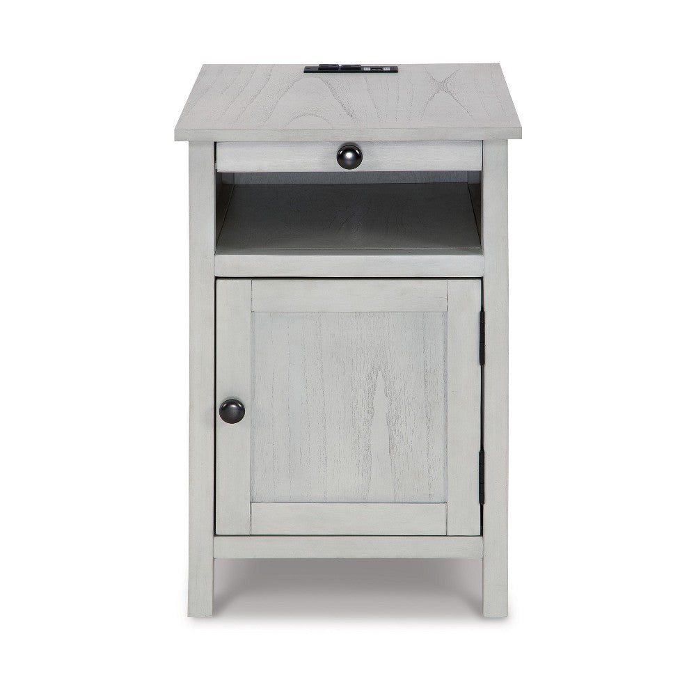 Ashley Gena Side End Table | Shelf and Pull Out Tray | White Solid Wood 24’’ BM327832