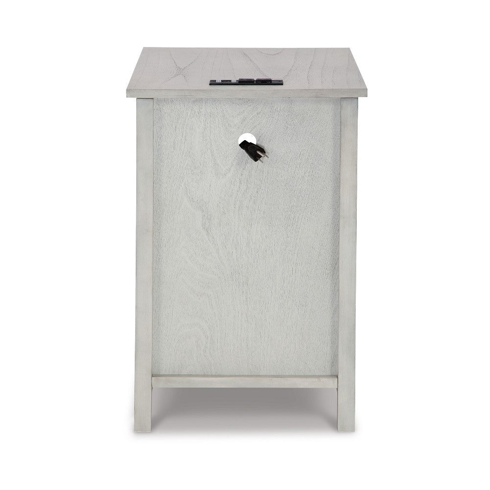 Ashley Gena Side End Table | Shelf and Pull Out Tray | White Solid Wood 24’’ BM327832