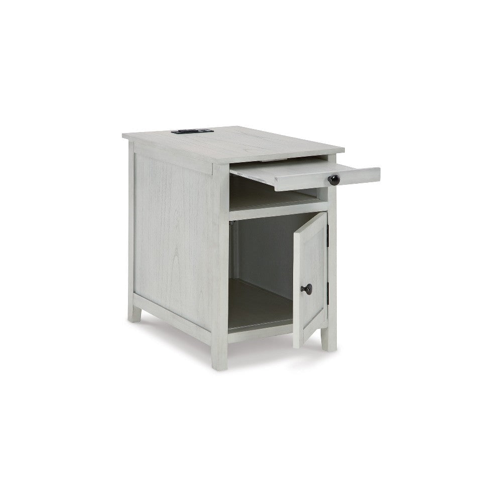 Ashley Gena Side End Table | Shelf and Pull Out Tray | White Solid Wood 24’’ BM327832