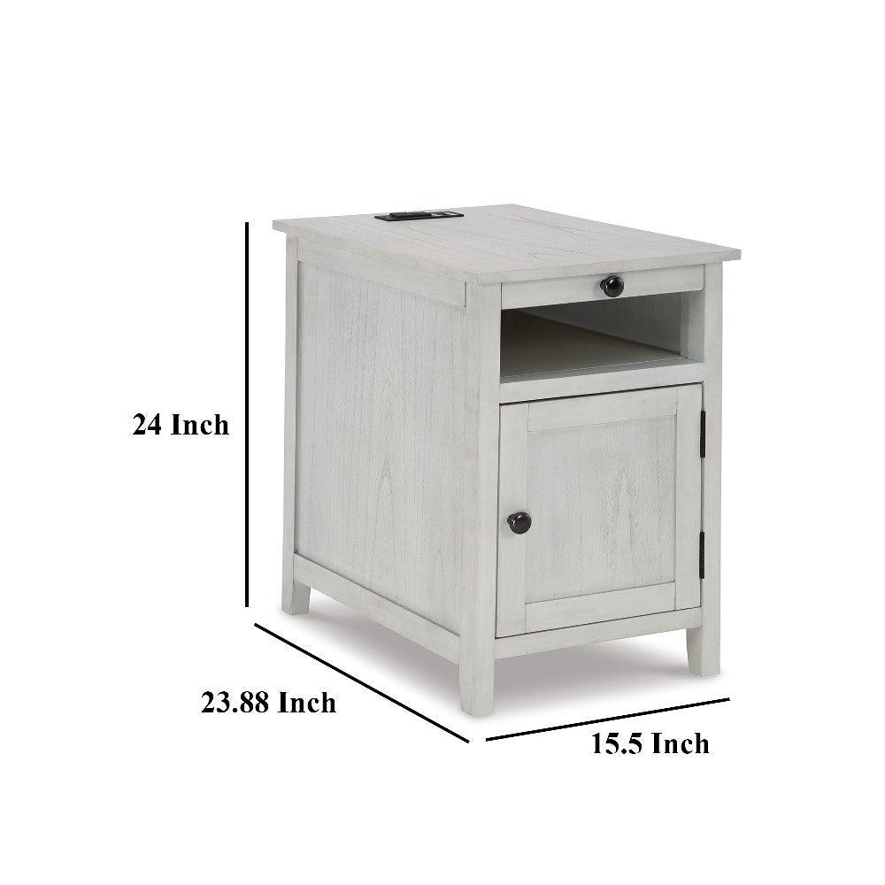 Ashley Gena Side End Table | Shelf and Pull Out Tray | White Solid Wood 24’’ BM327832