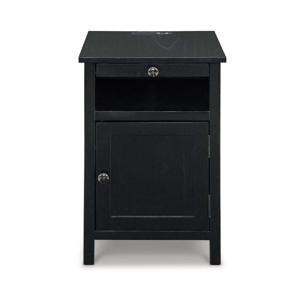 Ashley Gena Side End Table | Shelf and Pull Out Tray | Black Solid Wood 24’’ BM327833